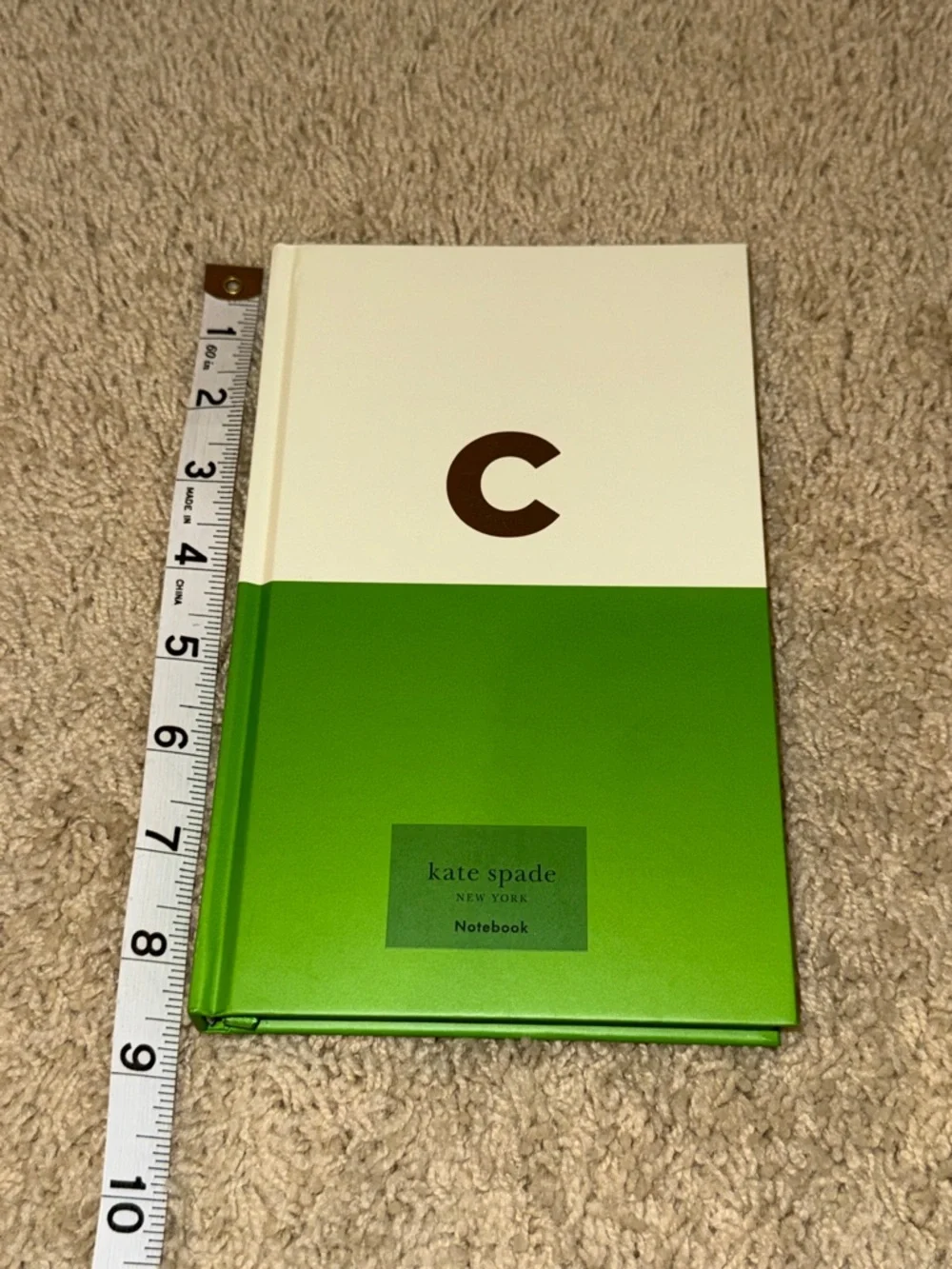 kate spade Two-Tone Initial Hardcover Notebook in Cream & Green